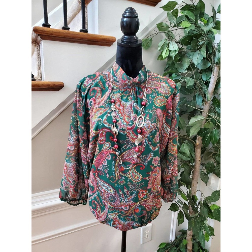 Sweet Pea Women's Green Polyester‎ High Neck Long Sleeve Pullover Top Shirt XL